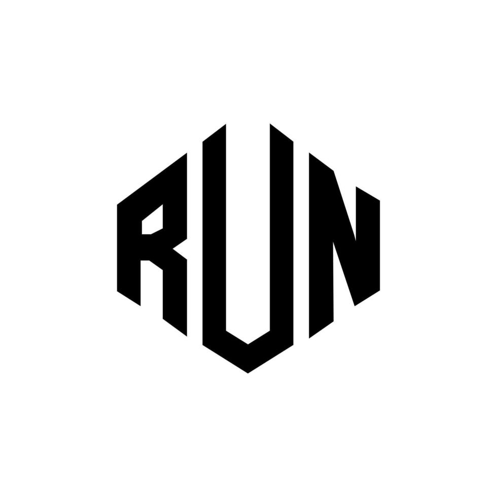 RUN letter logo design with polygon shape. RUN polygon and cube shape logo design. RUN hexagon vector logo template white and black colors. RUN monogram, business and real estate logo.