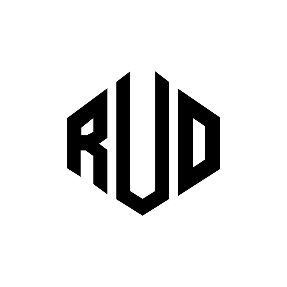 RUO letter logo design with polygon shape. RUO polygon and cube shape logo design. RUO hexagon vector logo template white and black colors. RUO monogram, business and real estate logo.