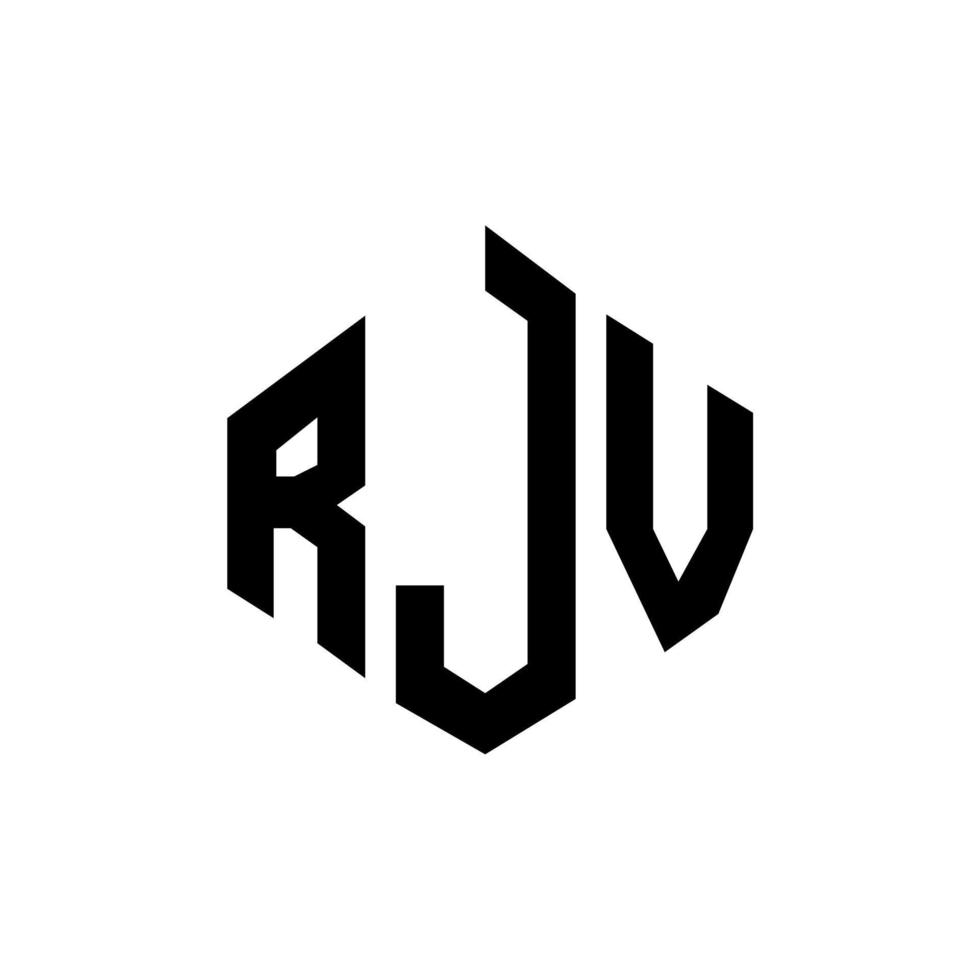 RJV letter logo design with polygon shape. RJV polygon and cube shape logo design. RJV hexagon vector logo template white and black colors. RJV monogram, business and real estate logo.