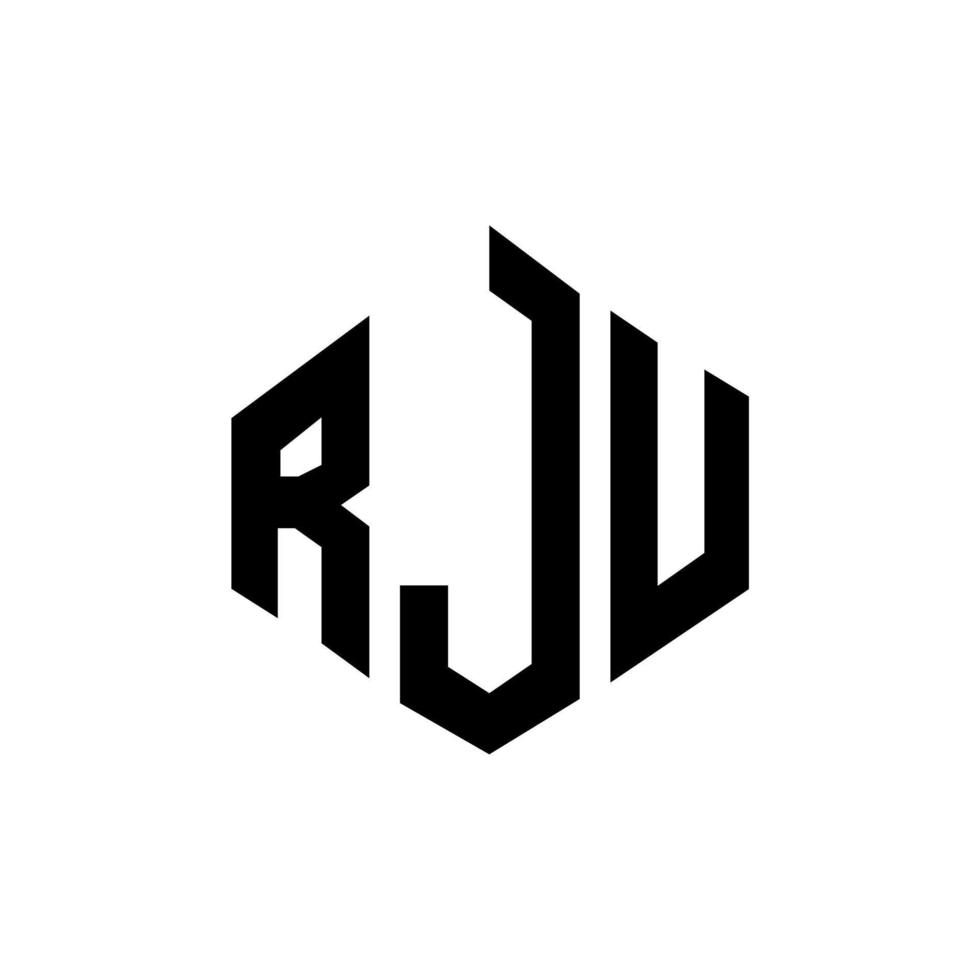 RJU letter logo design with polygon shape. RJU polygon and cube shape logo design. RJU hexagon vector logo template white and black colors. RJU monogram, business and real estate logo.