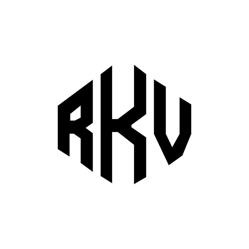 RKV letter logo design with polygon shape. RKV polygon and cube shape logo design. RKV hexagon vector logo template white and black colors. RKV monogram, business and real estate logo.