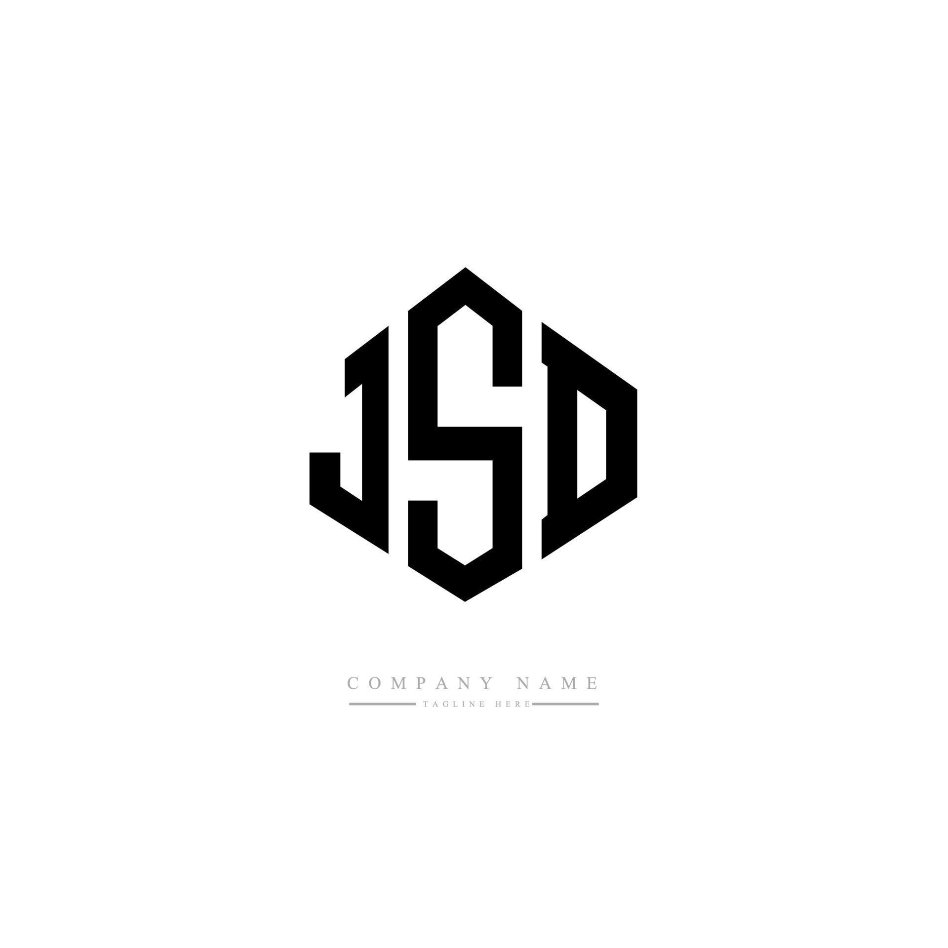 diseño de logotipo de letra jsd con forma de polígono. jsd polígono y