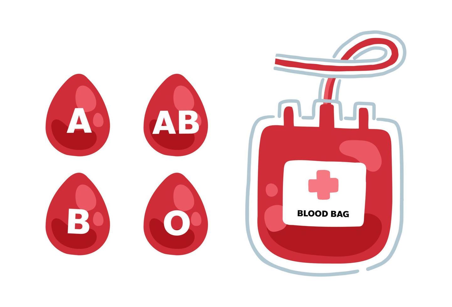 donation blood bag and drop of blood group type vector