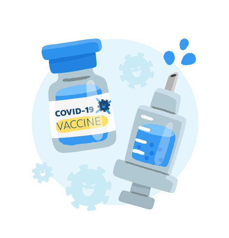 bottle of covid 19 vaccine and syringe for injection vector