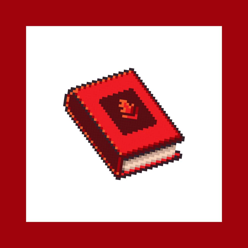 ilusytration vector libros de habilidades mágicas con elemento fuego pixel art retro