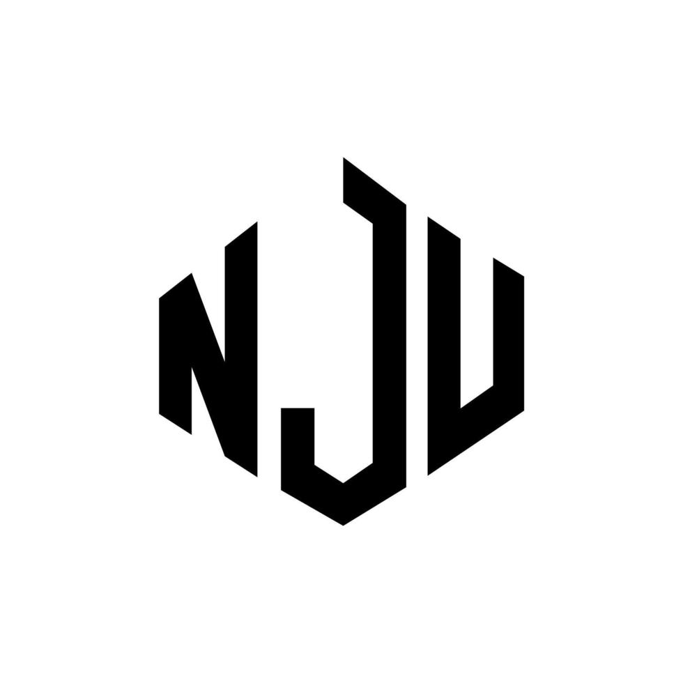 NJU letter logo design with polygon shape. NJU polygon and cube shape logo design. NJU hexagon vector logo template white and black colors. NJU monogram, business and real estate logo.