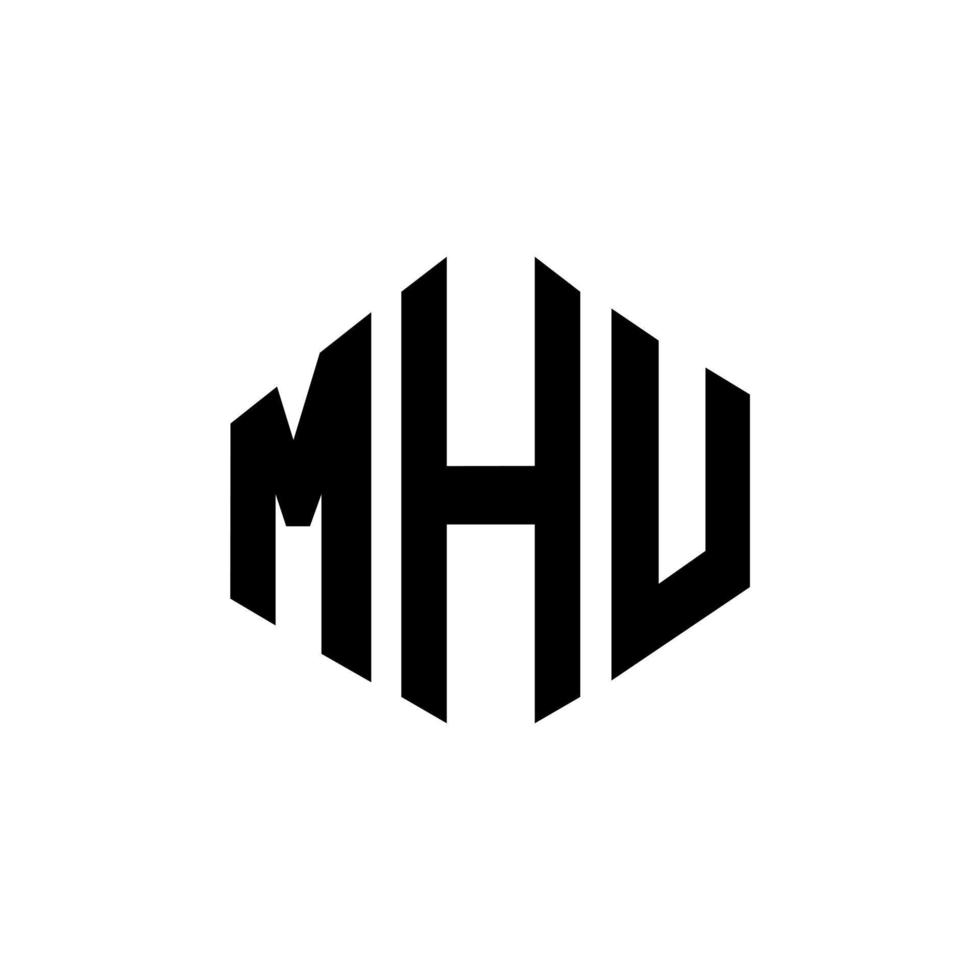 diseño de logotipo de letra mhu con forma de polígono. diseño de logotipo en forma de cubo y polígono mhu. mhu hexágono vector logo plantilla colores blanco y negro. monograma mhu, logotipo comercial y inmobiliario.