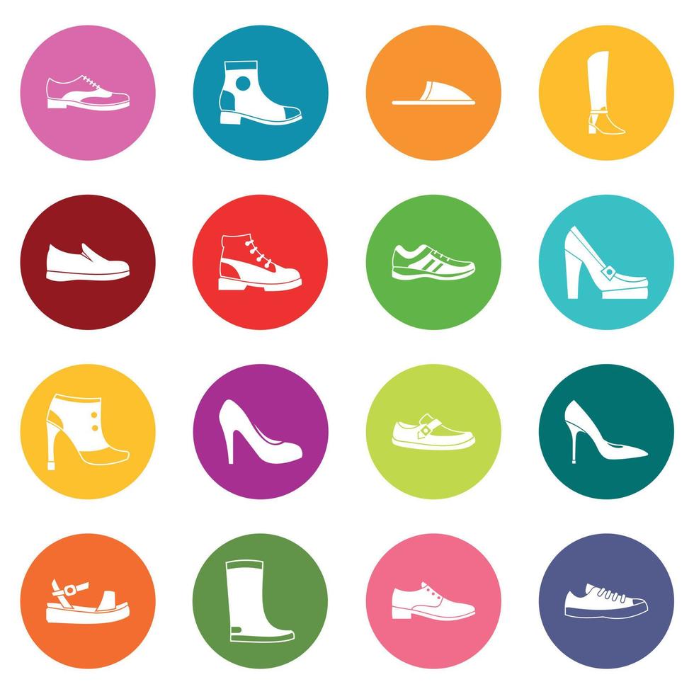 Shoe icons many colors set vector
