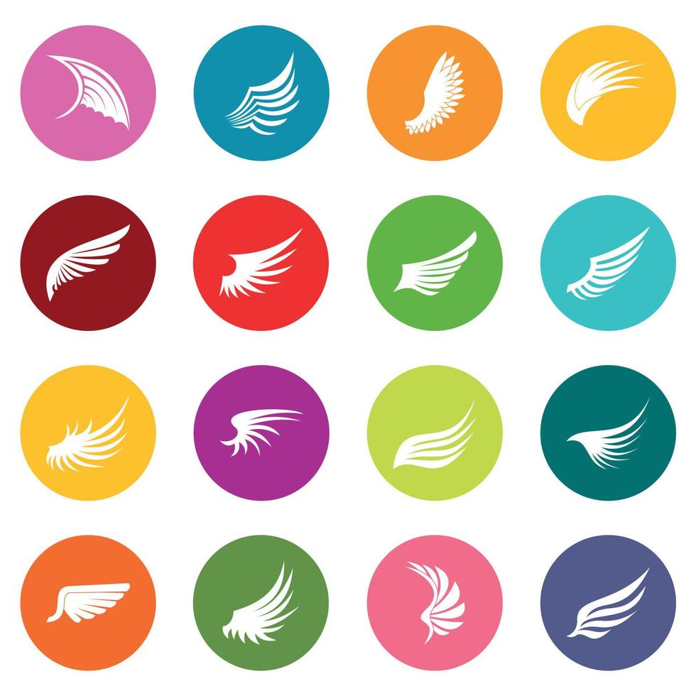 Wing icons many colors set vector