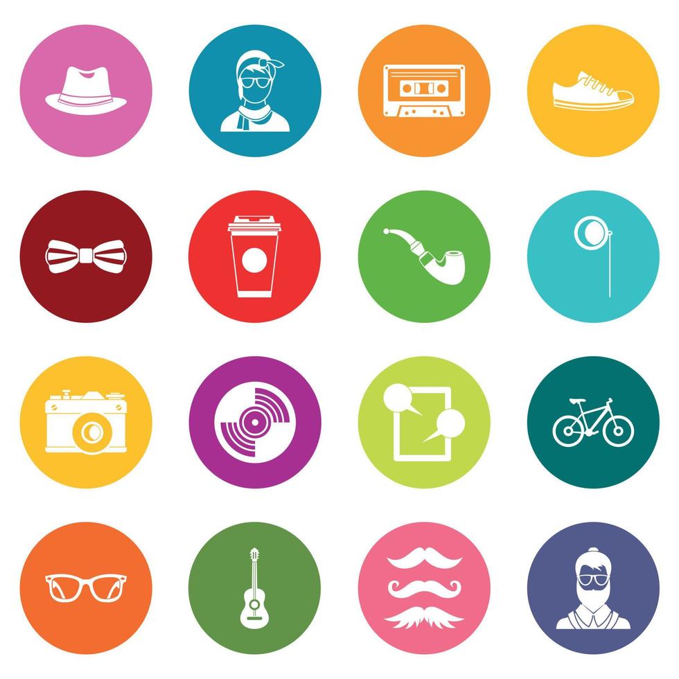 Hipster icons many colors set vector