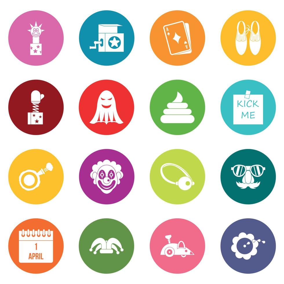 April fools day icons many colors set vector