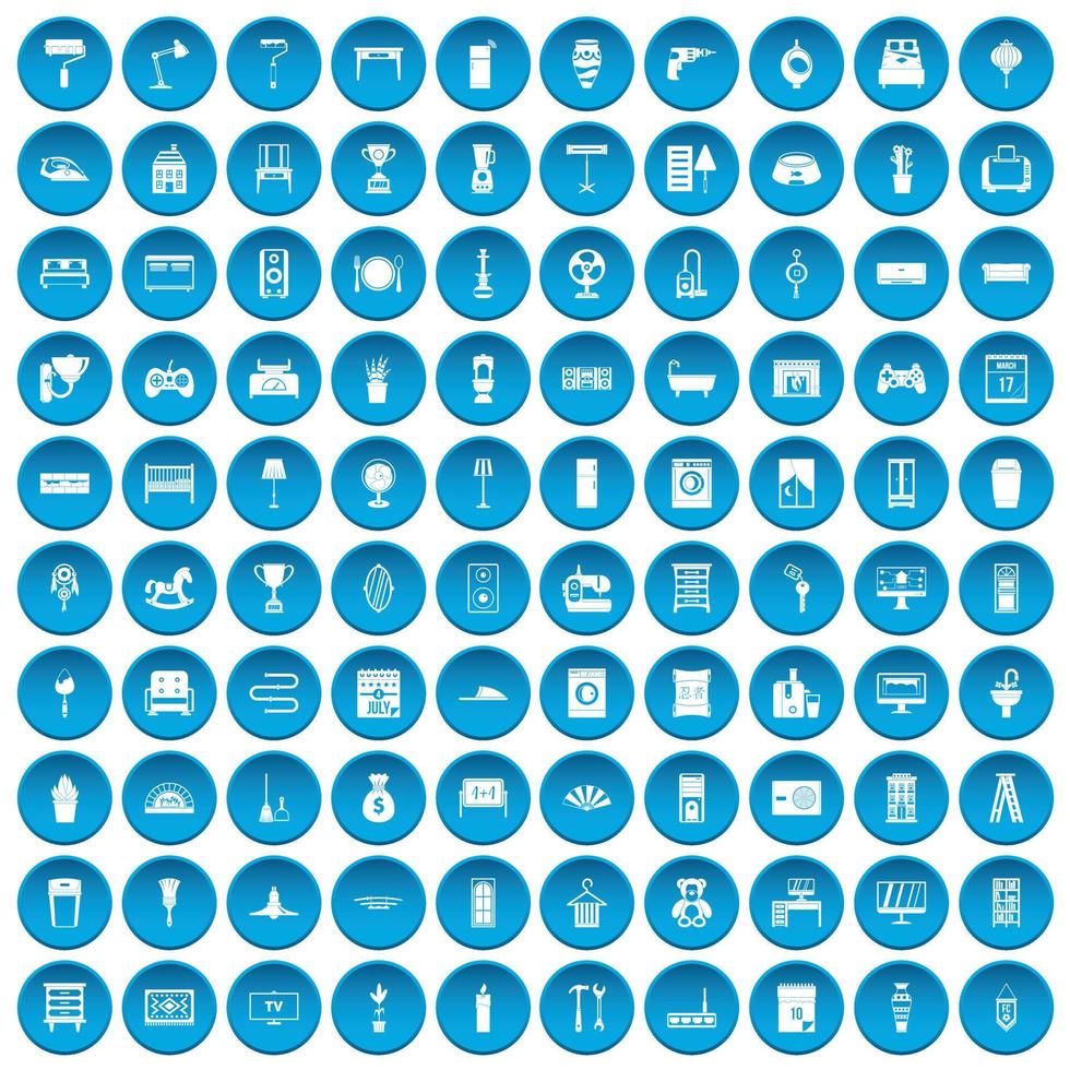 100 home icons set blue vector