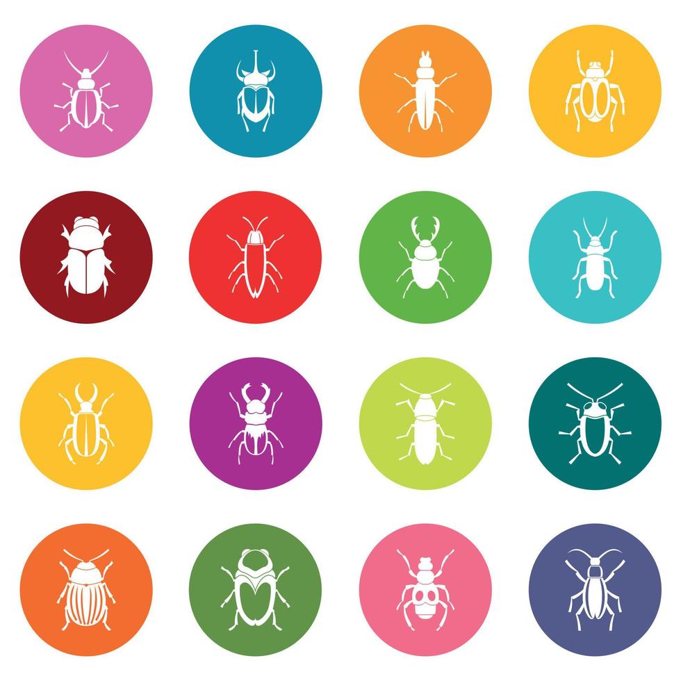 Bugs icons many colors set vector