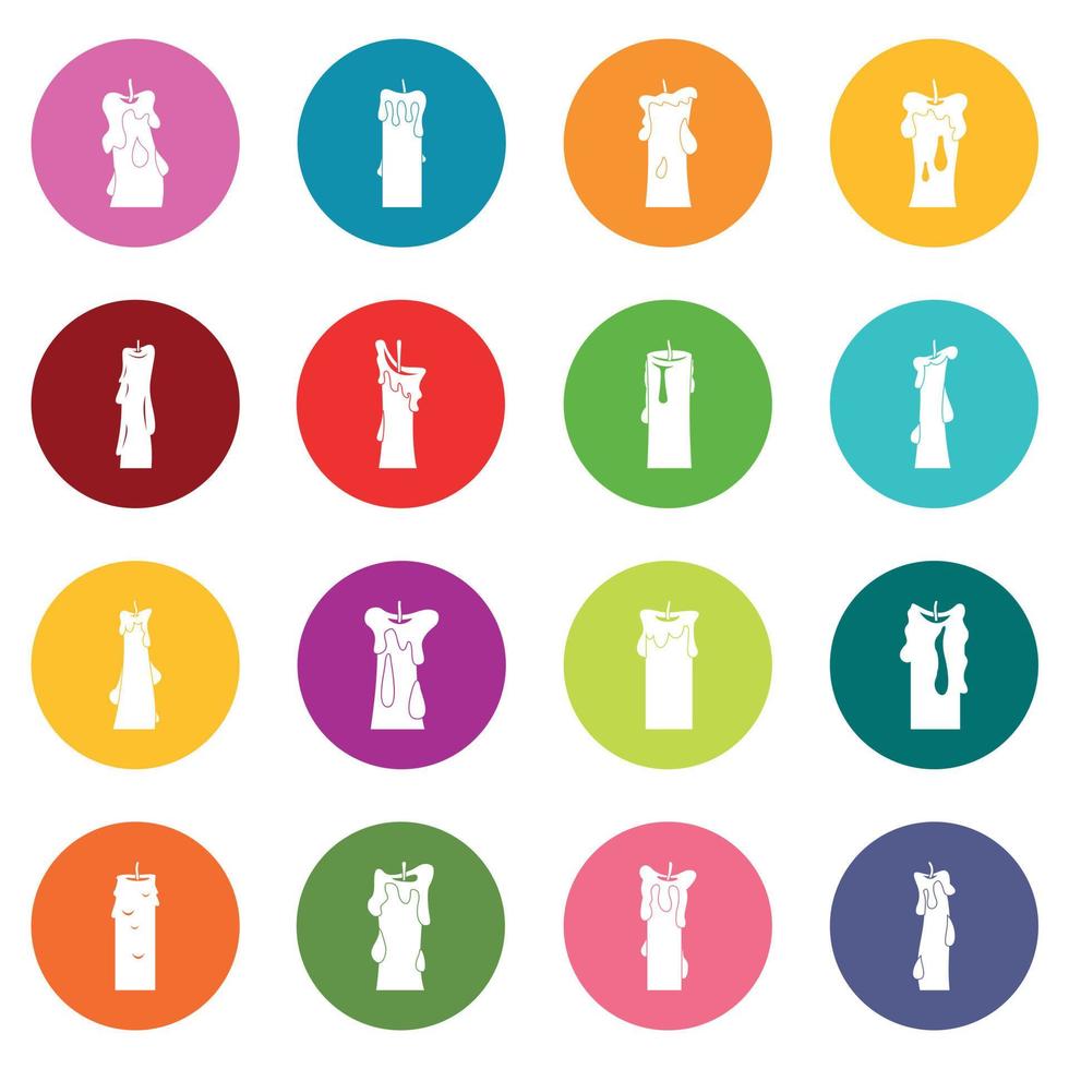 Candle forms icons many colors set vector