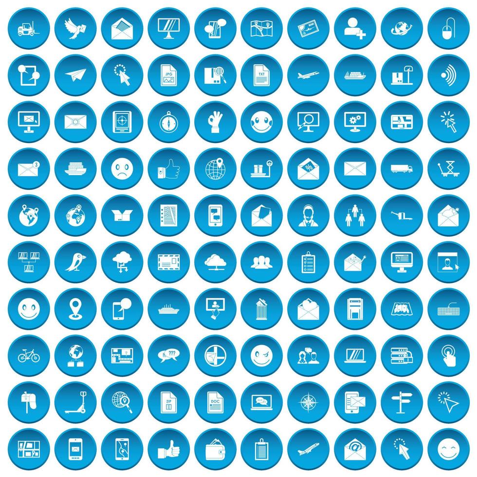 100 mail icons set blue vector