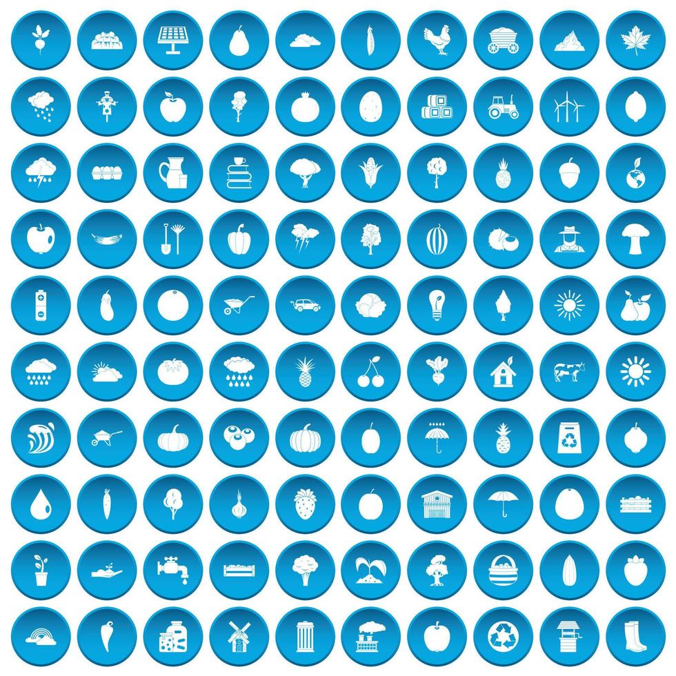 100 productiveness icons set blue vector
