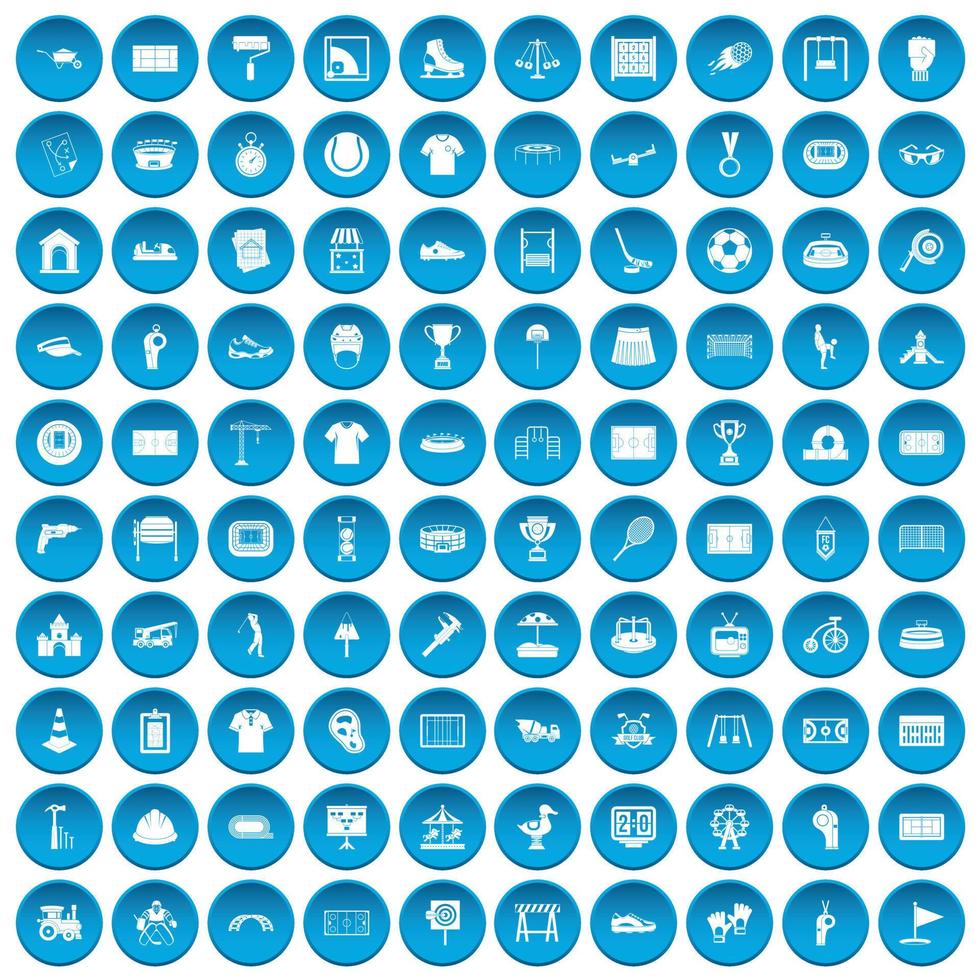 100 playground icons set blue vector