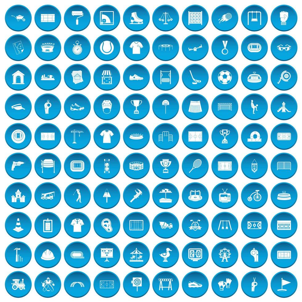 100 iconos de juegos en azul vector