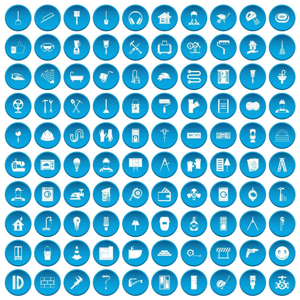 100 renovation icons set blue vector