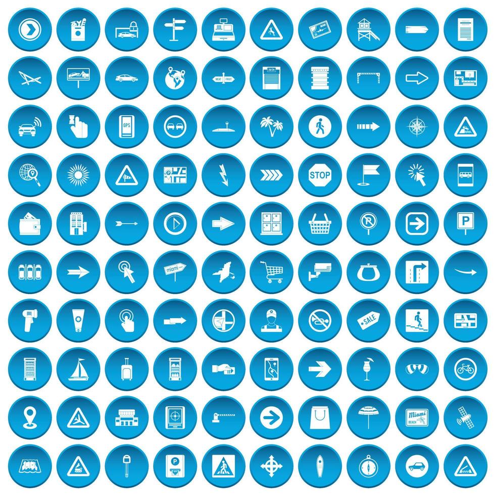 100 pointers icons set blue vector