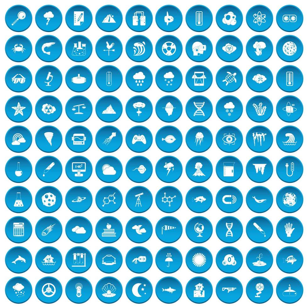 100 research icons set blue vector
