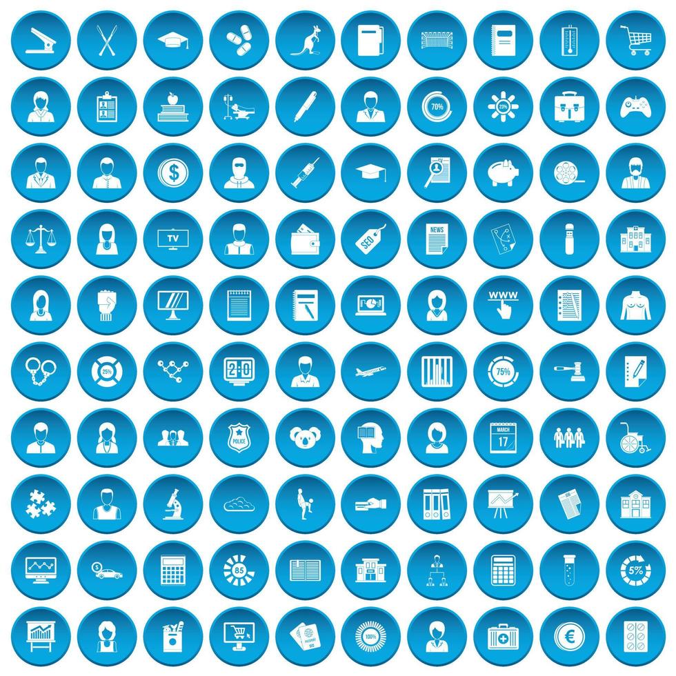 100 iconos de datos estadísticos en azul vector