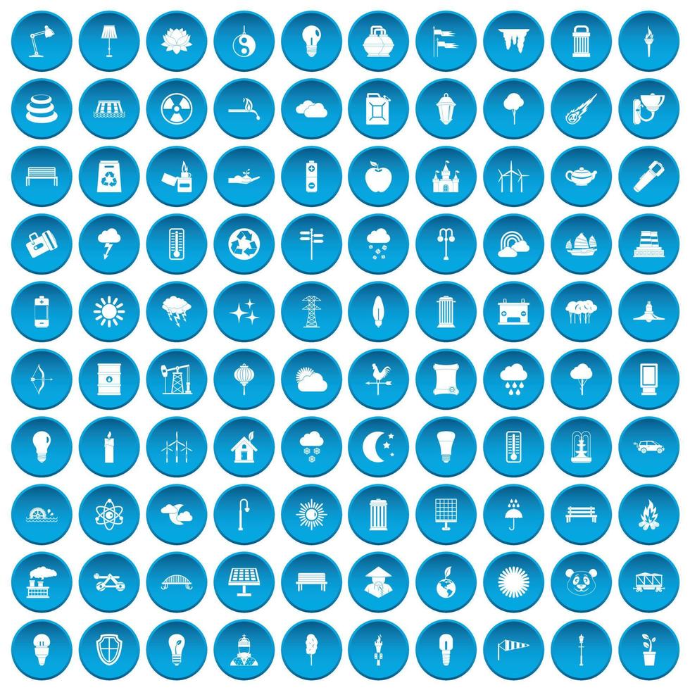 100 iconos de alumbrado público conjunto azul vector