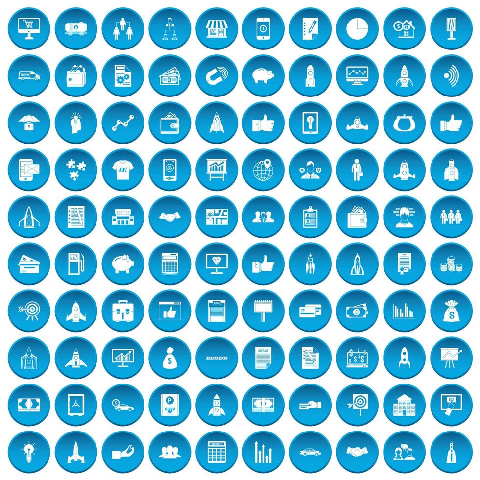 100 startup icons set blue vector