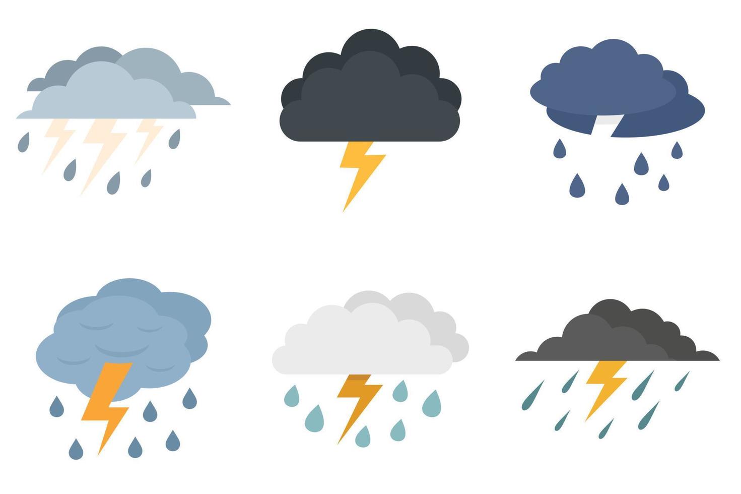 tormenta, iconos, conjunto, plano, vector, aislado vector