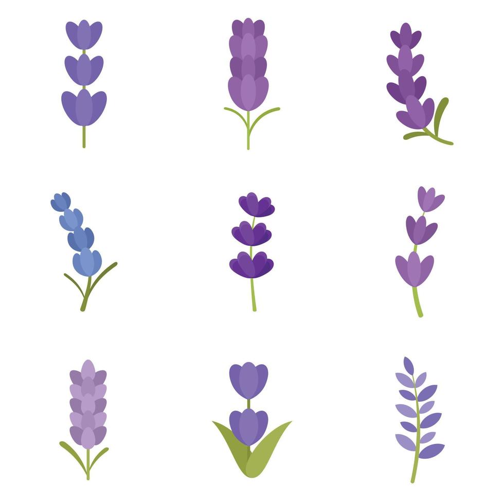 Lavender icons set flat vector isolated
