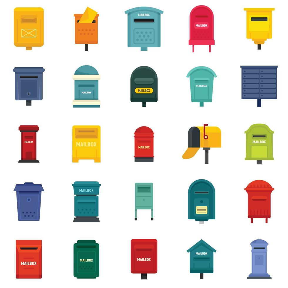 Mailbox icons set flat vector isolated