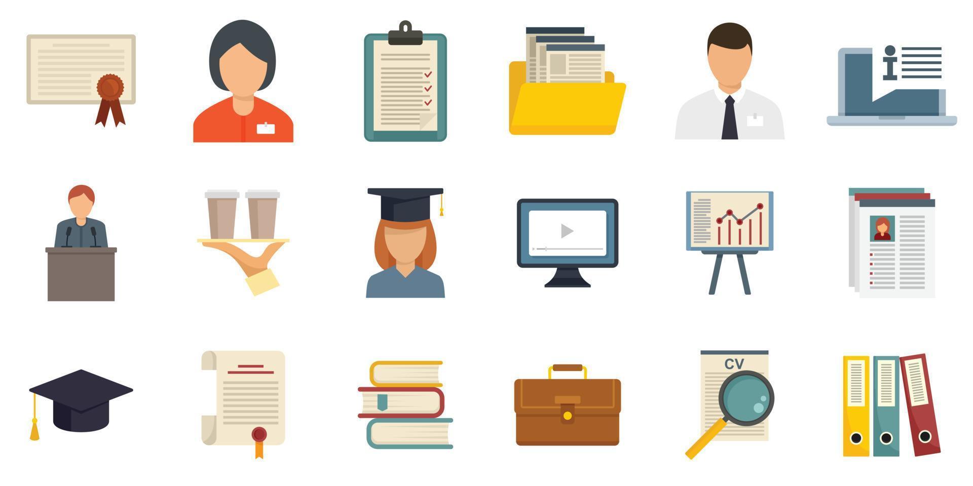 Internship icons set flat vector isolated