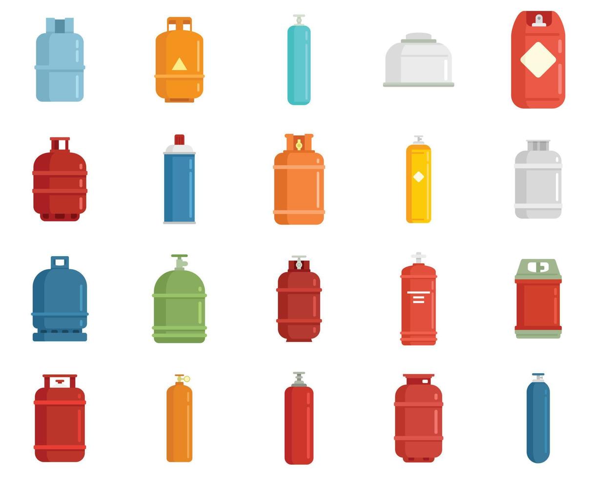Gas cylinders icons set flat vector isolated