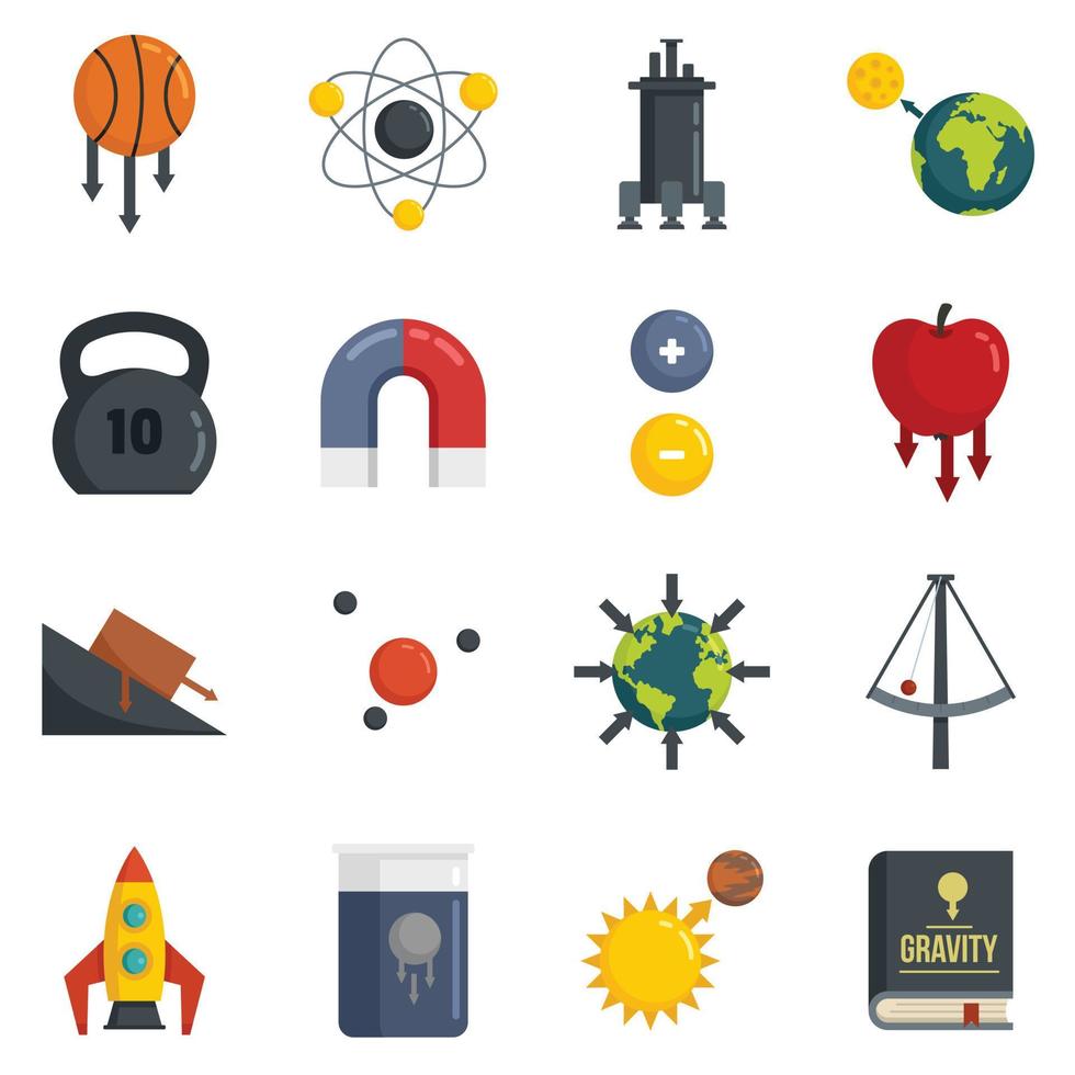 Gravity icons set flat vector isolated