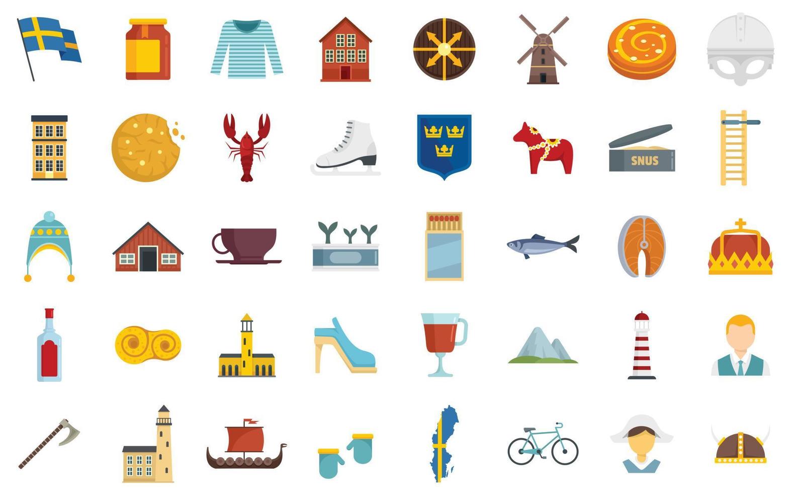 Sweden icons set flat vector isolated