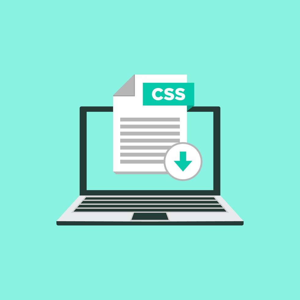 Download CSS icon file with label on laptop screen. Downloading document concept vector