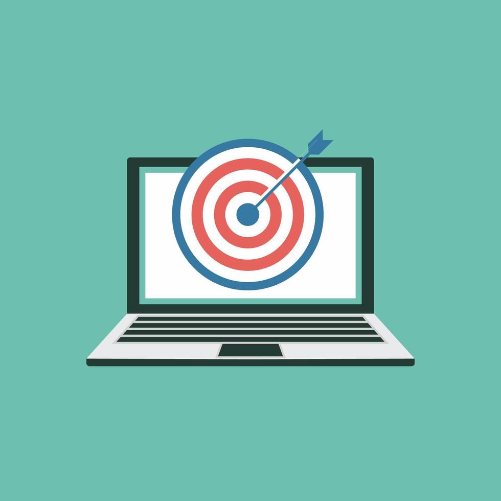 Laptop monitor screen and dart arrow target vector illustration business concept