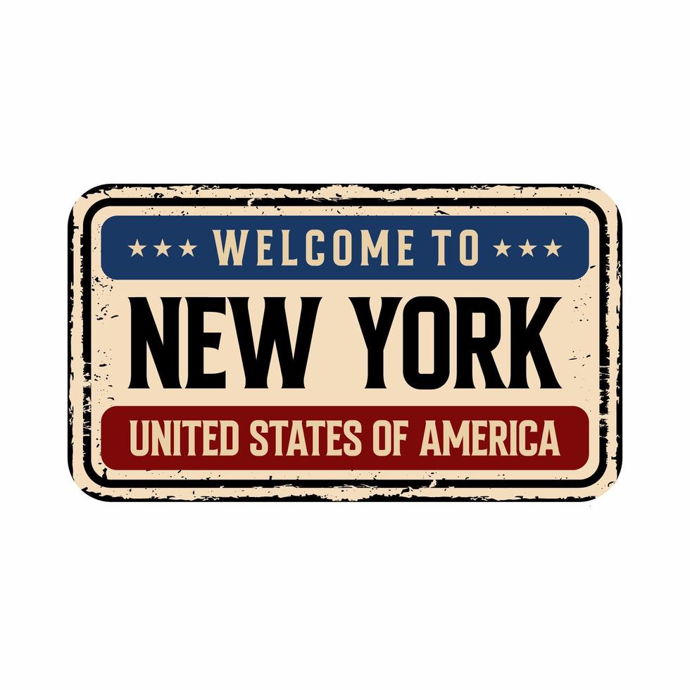 bienvenido a nueva york vintage cartel de metal oxidado sobre un fondo blanco, ilustración vectorial vector