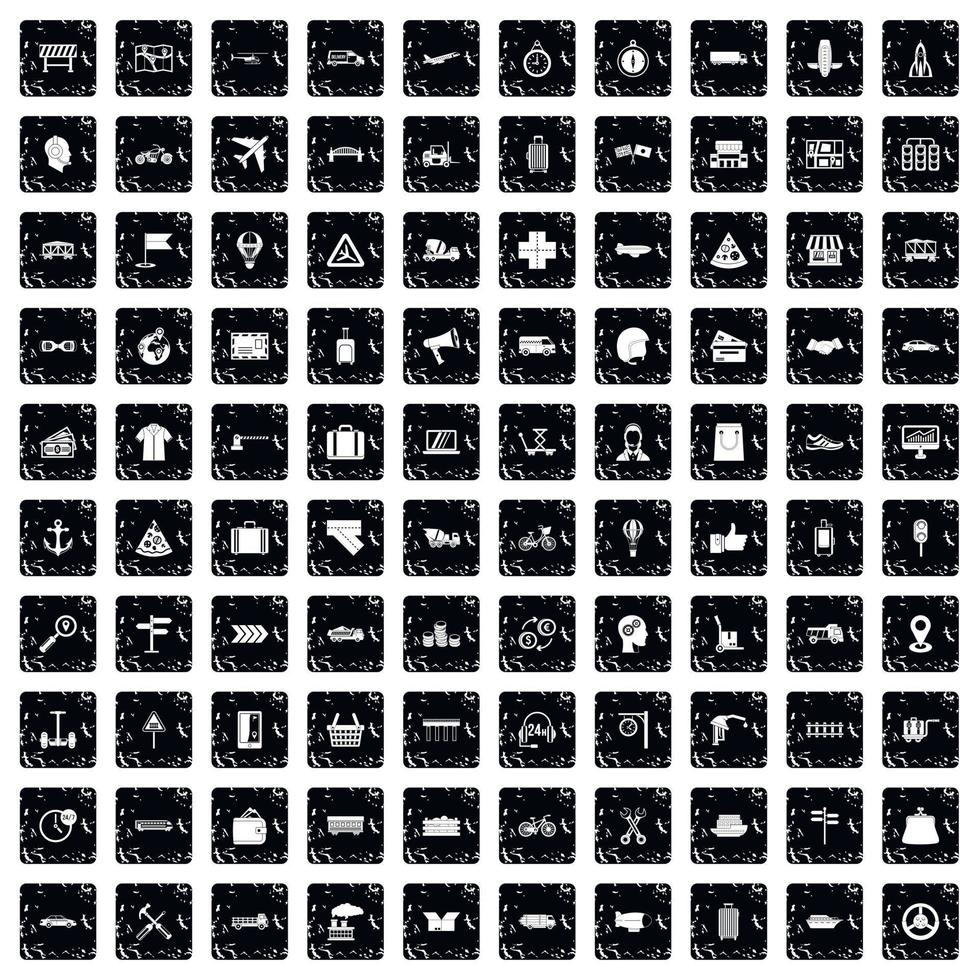 100 delivery icons set, grunge style vector