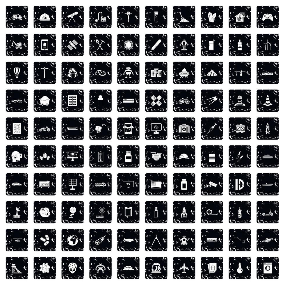 100 development icons set, grunge style vector