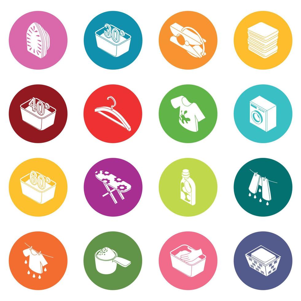 Laundry icons set colorful circles vector