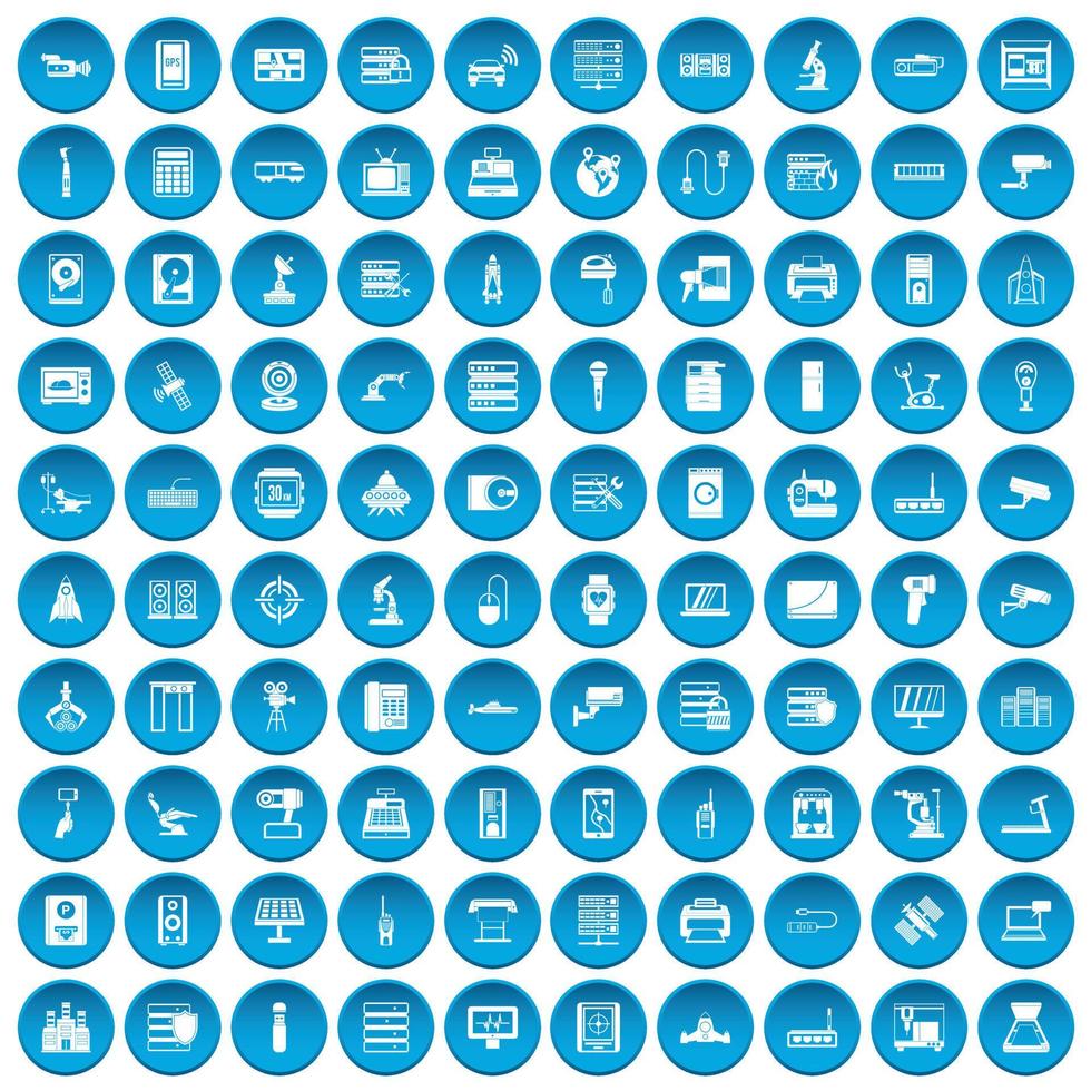 100 iconos de hardware conjunto azul vector