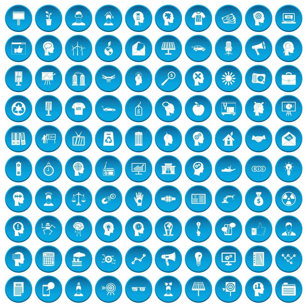 100 idea icons set blue vector