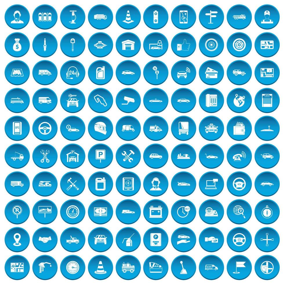 100 iconos automáticos en azul vector