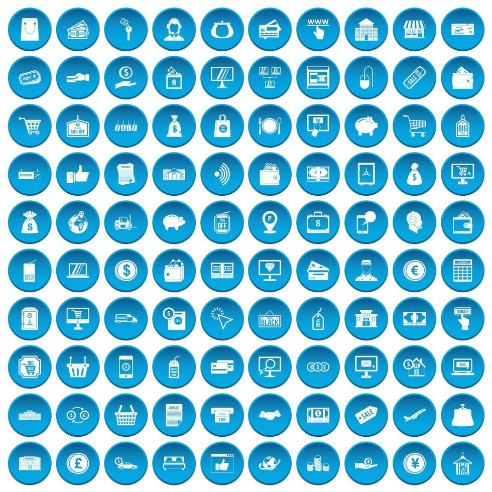 100 payment icons set blue vector