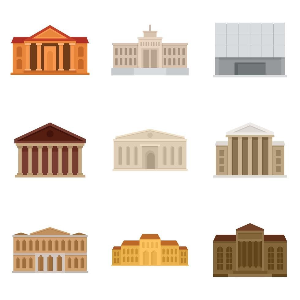 Theater museum icons set flat vector isolated