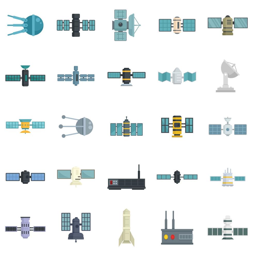 Satellite icons set flat vector isolated