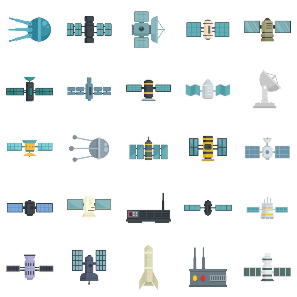 conjunto de iconos de satélite vector plano aislado