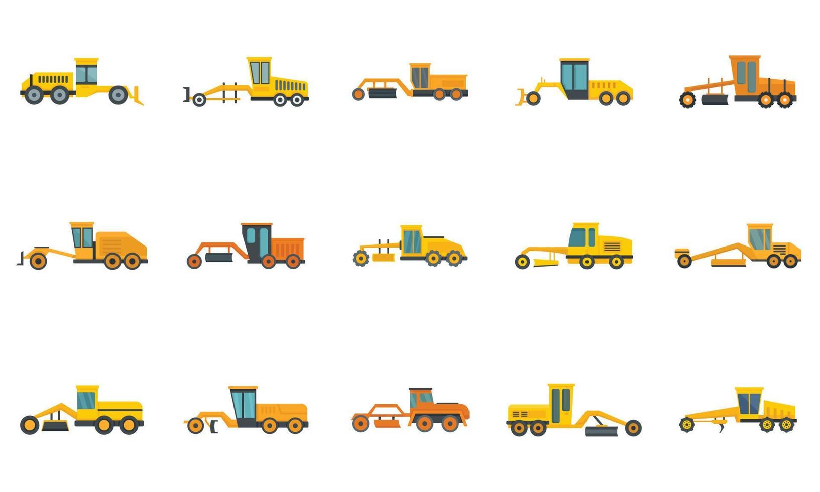 Grader machine icons set flat vector isolated