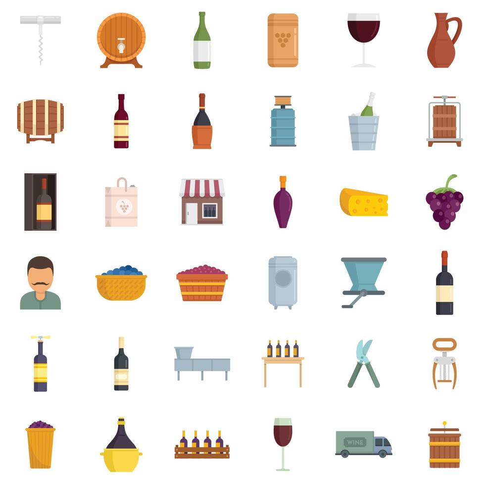 Winemaker icons set flat vector isolated